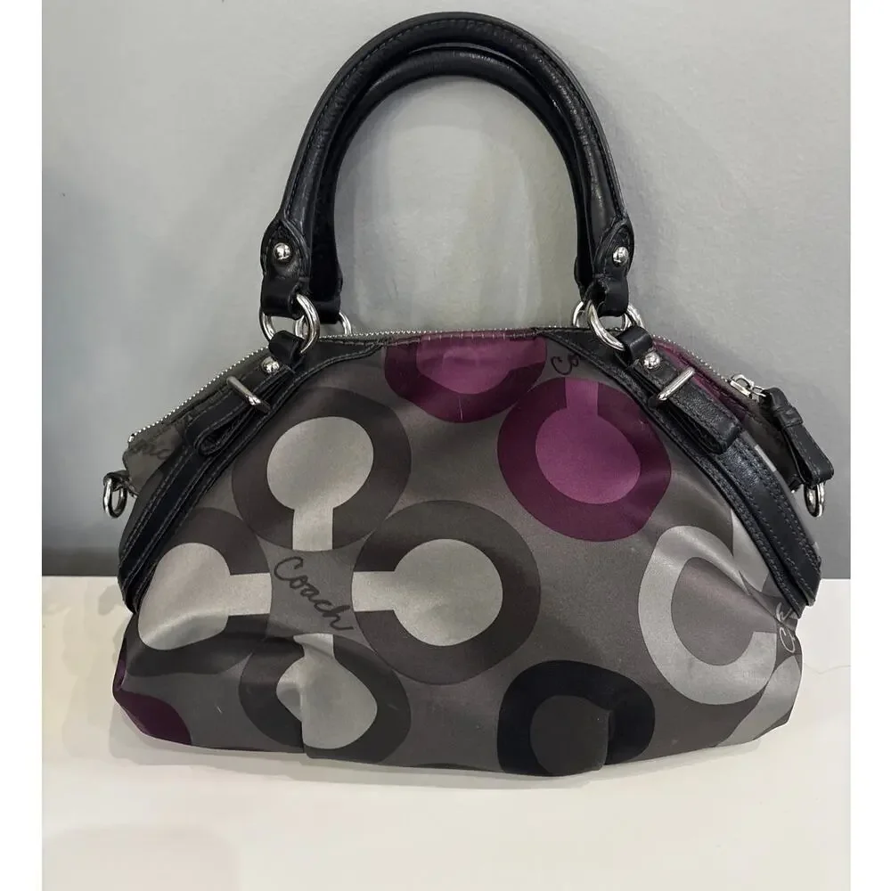 Coach Madison Sophia Clover Logo Sateen Bag Purse Purple Tones - Picture 2 of 10